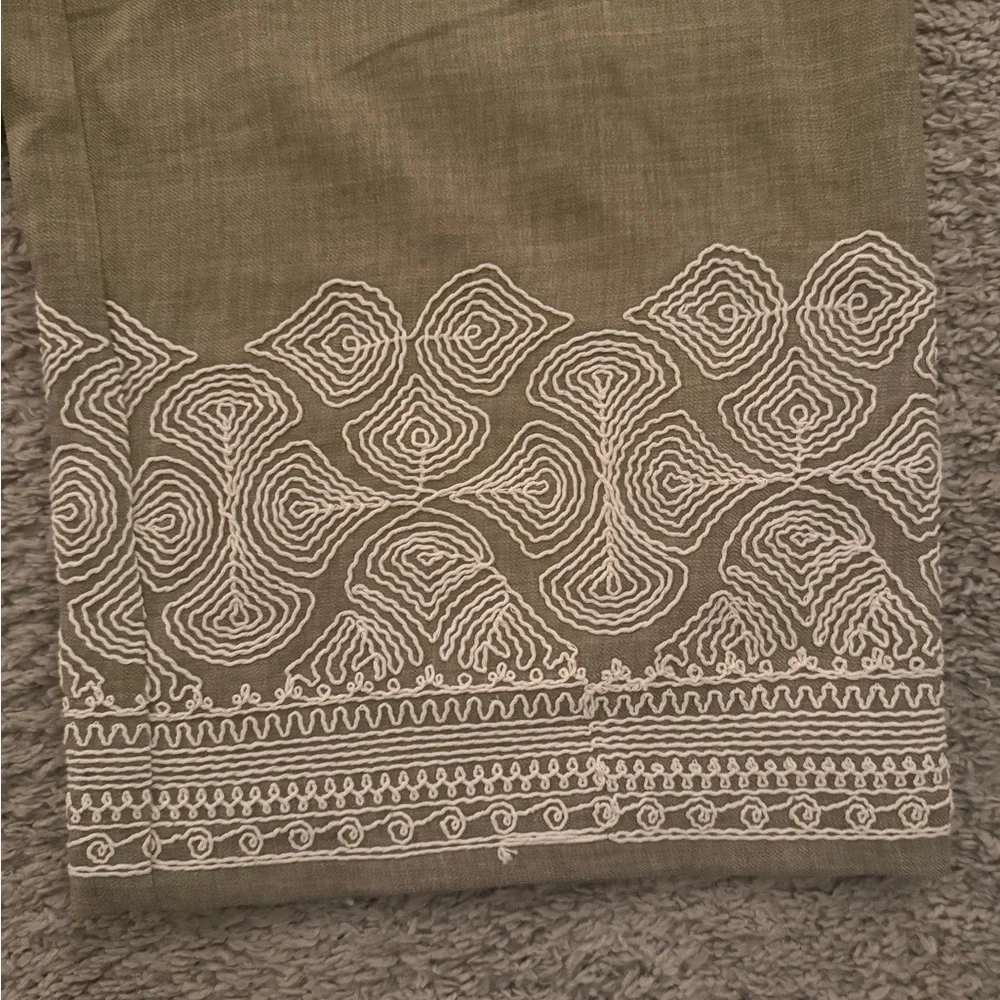 WREN Olive Green Wide-Leg Pants with Embroidered Hem - Picture 2 of 5